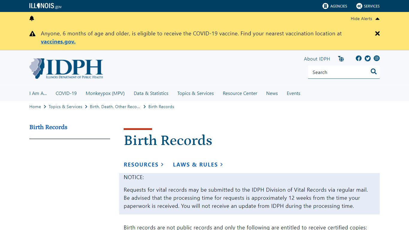 Birth Records - Illinois
